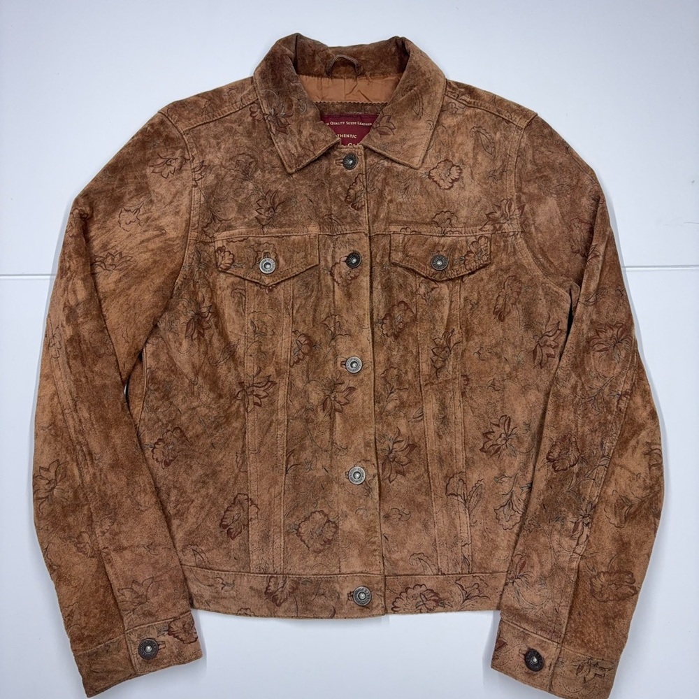 Eddie Bauer Seattle Suede Floral Leather Jacket | Vintage Style |Washable Suede